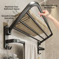 Sink and Washroom Wall-Mounted Rack for Homeowners, Foldable Space Aluminum Bath Towel Holder with No-Drill Mount