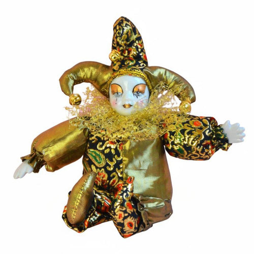 Handmade Court Entertainer Doll Ornate Costume Sitting Court Entertainer Ornament Exquisitely Painted Face Handmade Porcelain Clown for Collectors