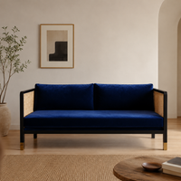 Sofa, Wooden, Rattan Sofa, 3-Seater, New Chinese Style, Washable Cover, Width 190cm