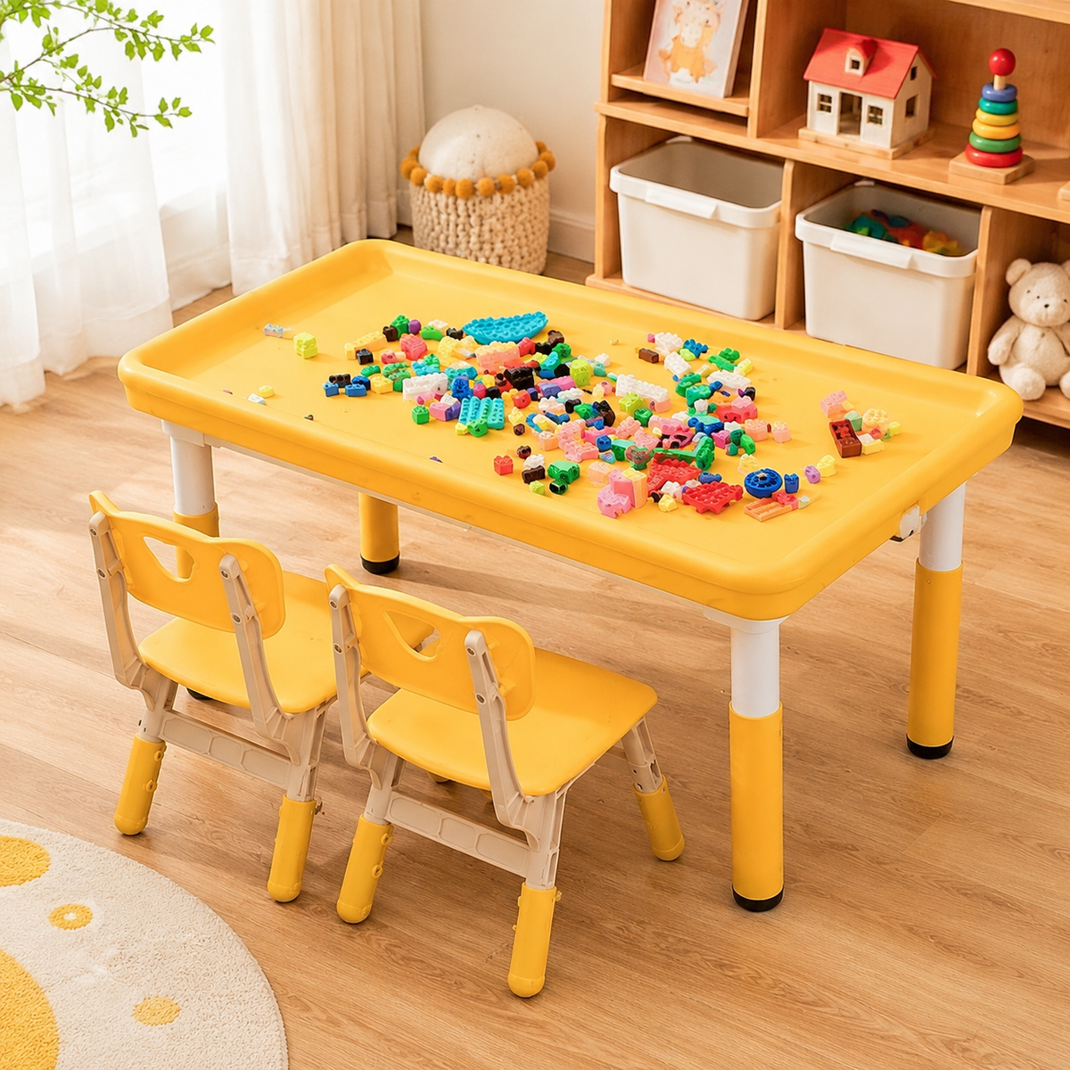 Kids Activity Table, Height Adjustable Tuff Tray for Messy Play, 120cm x 50cm Rectangular Water Table, Synthetic Polymer for Kindergarten