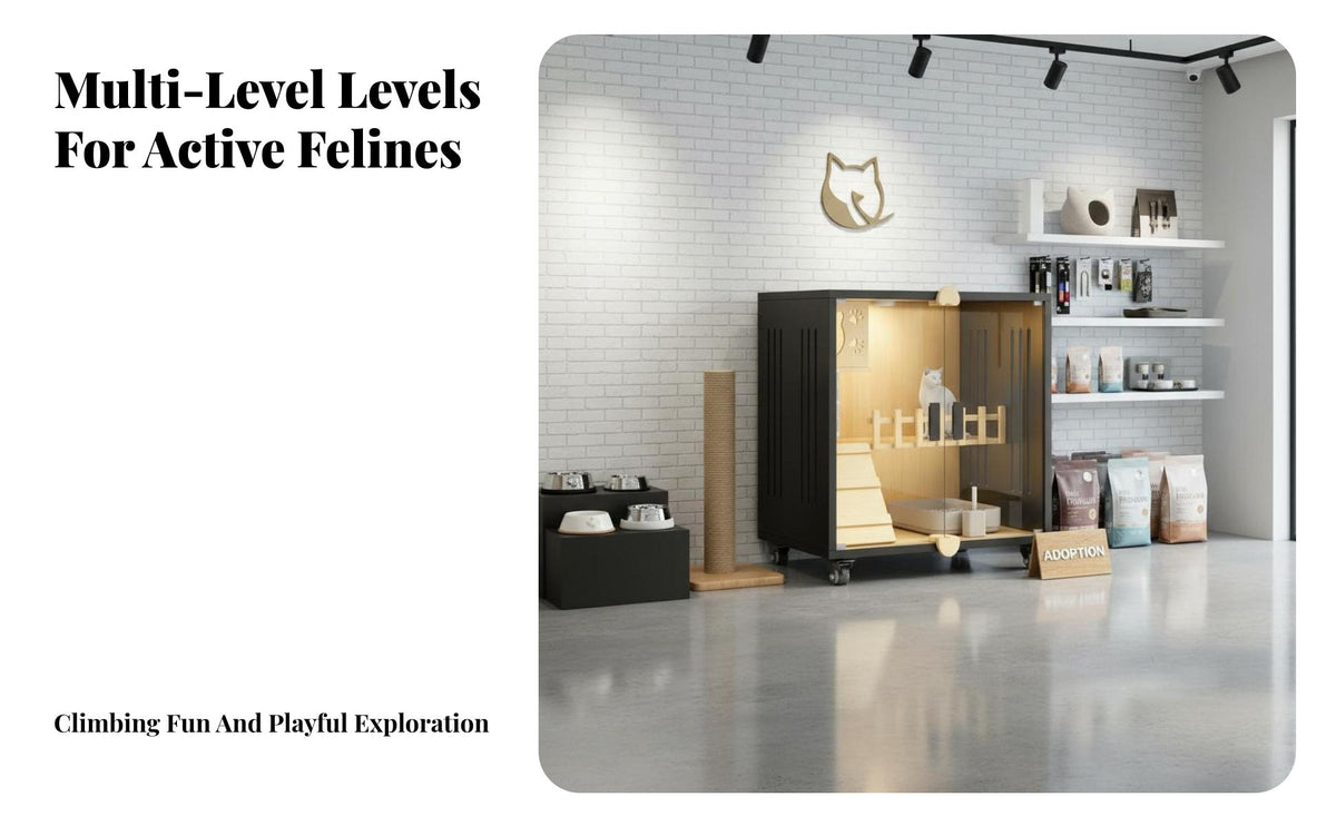 Luxury Villa Design Multi-Level Feline Condo Spacious Interior Multi-Level Feline Cabinet Easy to Pet-Friendly Furniture Good Ventilation for Indoor Felines, Kittens, Felinetery, Play Area, Living Room, Home