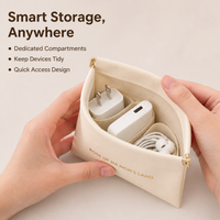 Small PU Travel Pouch for Cables, Auto-Closing Electronics Organiser, Portable Accessory Storage for Travellers