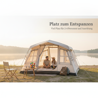 3-4 Person TC Polycotton Cabin Tent for Camping, Portable Waterproof Family Tent
