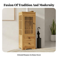 Zen-Inspired Tall Slatted Door Cabinet Modern Asian Design Storage Furniture Multi-Functional Sturdy Construction for Homeowners, Interior Decorators, Adults, Entryway, Hallway, Living Room, Corner Space