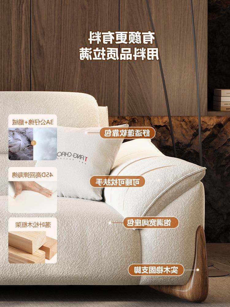 沙发羊羔绒风小户型奶油抓布艺沙发简约现代原木直排猫客厅三人位