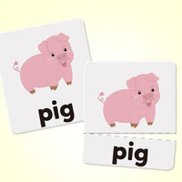 Wooden Reading Blocks Spelling Game with Cards, Montessori Rotating Letters Learning Toy for Preschool Boys and Girls