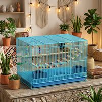 Pet Bird Cage for Small Birds, Foldable Breeder Cage with 1cm Bar Spacing, Indoor Home Habitat with Slide Out Tray, Single Level Cage Small Size
