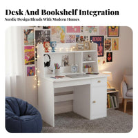Computer Desk with Hutch and Drawers Desk with Shelves Writing Desk with Bookshelf Workstation Engineered Wood Storage Shelves Suitable for Student Study Home Office Dorm Room
