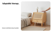 Rattan Panel End Table Nordic Aesthetic Nightstand Sturdy Construction