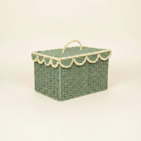 Paper Rope Basket Handwoven Lidded Storage Box Desktop Organizer for Vanity