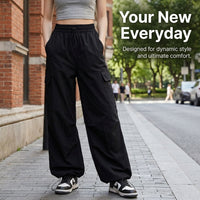 Women High Waist Cargo Pants with Convertible Wide Leg Design, Stretch Loungewear Streetwear for Ladies, Drawstring Parachute for Casual Wear