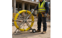 Cable Threading Reel Cart Wear-Resistant Cable Reel Cart with Towing Head 12mm Conduit Rodder with Wheels for Electricians, Construction Sites