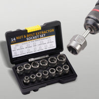 14 Pieces Bolt Extractor Socket Set Stripped Extractor Socket Set with Case Hex-Style Sockets for Mechanics, Home Mechanics, Garage