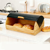 Wood Bread Box Food Metal Lid Bread Box Easy to Clean Breadbox Holder