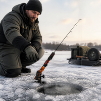 Portable Flat-Tail Ice Fishing Rod with Large Guide Ring