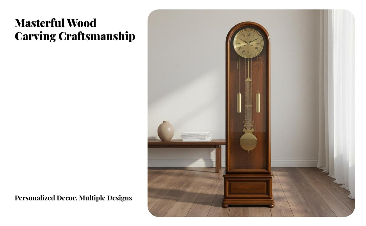 Grandfather Clock Solid Wood Wooden Floor Clock Freestanding Home Decor for Interior Decorators, Gift Presenters, Living Room, Entryway, Hotel Lobby