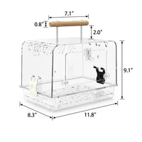 Portable Acrylic Bird Cage, Rectangular Acrylic Cage with Grate and Tray, Mobile Avian Cage for Parrot Trips, Indoor Outdoor Portable Bird Cage