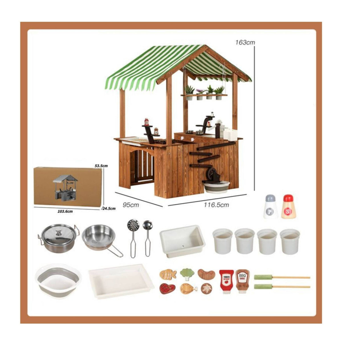 Wooden Outdoor Playhouse Sink Area Play Kitchen Playhouse for Backyard