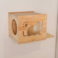 Wall Mounted Cat Shelf with Space Capsule Cat Bed, Solid Wood Climbing Frame and Ladder, 10 Perches Space Saving Furniture for Large Indoor Pets