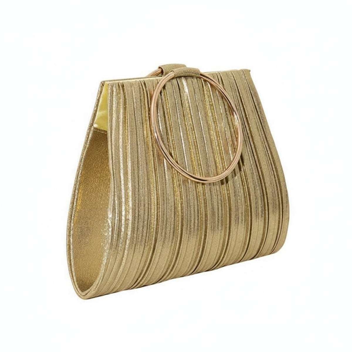 Elegant Design Pleated Evening Bag Compact Interior Circular Handle Clutch for Banquet, Wedding