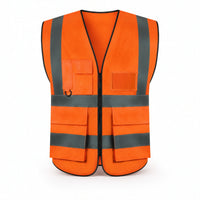 Sleeveless Reflective Safety Vest with Pockets Multi-Pocket Reflective Safety Vest with Zipper Lightweight Skin-Friendly for Construction Workers