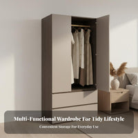 Wooden Wardrobe Closet Large Capacity Storage Wardrobe with Hanging Rod Construction Contemporary Bedroom Armoire for Renters, Dressing Room, Office