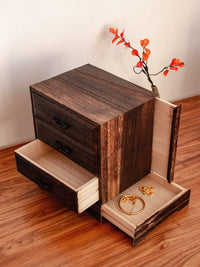 Solid Wood Drawer Storage Box with Compartments, Retro Desk Organizer, 3-Layer