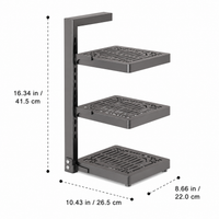 Three-Layer Pot and Pan Rack, Adjustable Cookware Storage Unit, Carbon Steel Pan Organiser for Kitchen Countertop, No Assembly Required