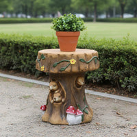 Animal  Themed Stool  Weathered Look Squirrel Carved Stool Hand Painted Outdoor Decor for Courtyard, Park