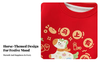 Children's Red Fleece Pullover, Year of the Horse, Thickened, Festive Sweatshirt, Soft for Boys & Girls