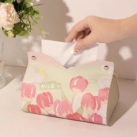 Tulip Flower Tissue Box Cover, Pastoral Style, Printed, for Bathroom