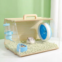 Portable Hamster Cage with Full View Acrylic Hamster Cage Walls, Wood Handle Travel Hamster Cage for Small Pet Travel and Outdoor Travel Use