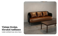 Long-Lasting Iron Frame Industrial Design Booth Sofa High-Density Foam Cushion Sintered Stone Top Table Easy to Clean PU Leather Loveseat Scratch Resistant for Cafe Owners, Bar Managers, Interior Designers