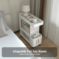 Narrow C-Shaped Table Space-Saving Nightstand 2-Tier Storage for Study, Students