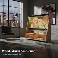 Mobile TV Stand Solid Wood Storage Cabinet Space Saving Rolling Furniture Suitable for Renters Living Room Bedroom Modern Home Decor