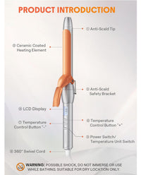 9mm Curling Iron for Small Curls, Wool Curl Thin Barrel, Salon Use, Dual Voltage Adjustable Temperature, European Plug
