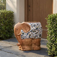 Hand Painted Elephant Planter Floral Pattern Decorative Elephant Planter Stone Like Finish House Decoration