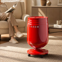 Trash Bin with Lid Glossy Hinged-Lid Garbage Can Cylindrical Pedestal Waste Bin for Kitchen, Office, Living Room