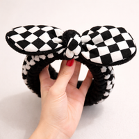 Checkered Bow Headband for Makeup, Soft Cloth Face Washing for Women Teens, Skincare Cosmetic Accessory