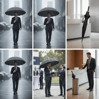 Waterproof Umbrella with 16 Ribs Classic Business Umbrella Sturdy Heavy Duty for Businessmen