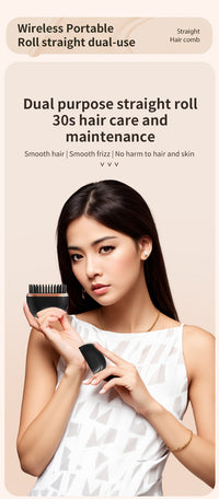 Cordless Mini Hair Straightener Brush with Heat Protection, 3 Heat Settings