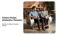 Creative Design Oil Drum Furniture Set Hand-Welded Industrial Aesthetic Seating Comfortable Cushion for Bar Owners, Interior Designers, Pubs, Lounge Areas, Restaurants, Cafes