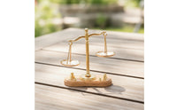 Balance Scale with Wooden Base Vintage Style Miniature Furniture Set Gold Tone Ornament for Collectors, Hobbyists