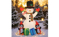 Outdoor Inflatable Snowman with Penguins Festive Snowman with Top Hat Easy Inflation Yard Decoration Oversized for Families, Garden, Lawn