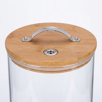 Water Dispenser with Bamboo Base, Cylindrical Juice Dispenser and Drink Dispenser, Modern Glass Pitcher for Iced Tea and Home Beverage Serving