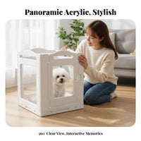 Easy to Clean Transparent Wheeled Fence Movable on Wheels Modular Panel Pen Sturdy and Stable Pet Playpen Polished Burr-Smooth Finish for Puppy Owners, Indoors, Living Room, Bedroom, Whelping