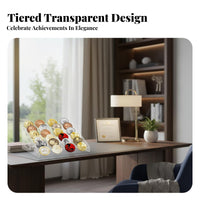 Clear View Tiered Medal Display Rack Easy Reach Multi-Layer Medal Organizer Stable Design for Collectors, Hobbyists, Tabletop, Home, Office