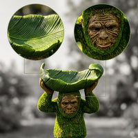 Monkey Bird Feeder Weatherproof Ape Bird Feeder Weather-Resistant Monkey Statue with Leaf Bowl for Gardeners