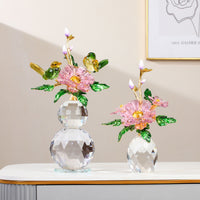 Crystal Glass Gourd Peony Ornament for Living Room Decoration