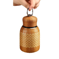 Bamboo-Woven Insulated Bottle, Chinese Style, Vintage, Small, Portable